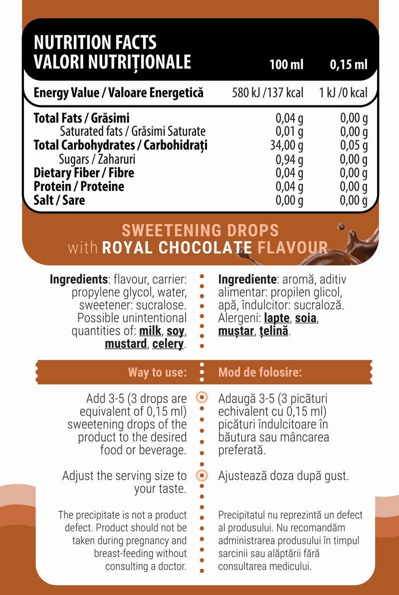 Load image into Gallery viewer, iDROPS 30ml Genius Nutrition Royal Chocolate - Zero calorie sweetener, stable at high temperatures, ideal for cooking and baking, that does not affect blood sugar levels, suitable for individuals with insulin sensitivity.

