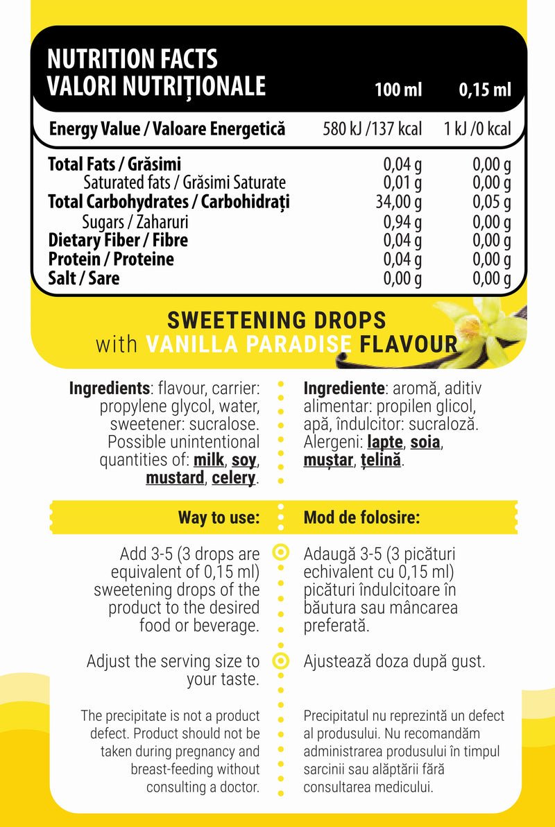 Load image into Gallery viewer, iDROPS 30ml Genius Nutrition Vanilla Paradise - Zero calorie sweetener, stable at high temperatures, ideal for cooking and baking, that does not affect blood sugar levels, suitable for individuals with insulin sensitivity.
