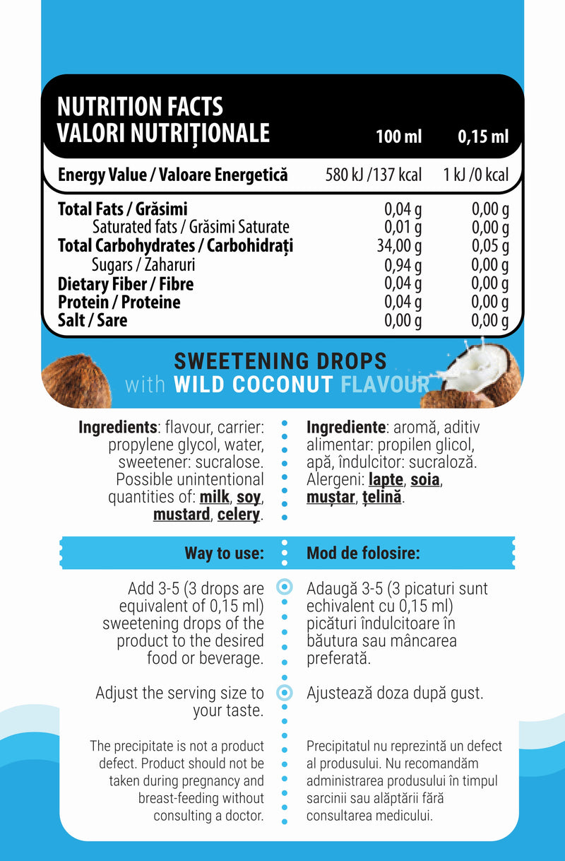 Load image into Gallery viewer, iDROPS 30ml Genius Nutrition Wild Coconut - Zero calorie sweetener, stable at high temperatures, ideal for cooking and baking, that does not affect blood sugar levels, suitable for individuals with insulin sensitivity.
